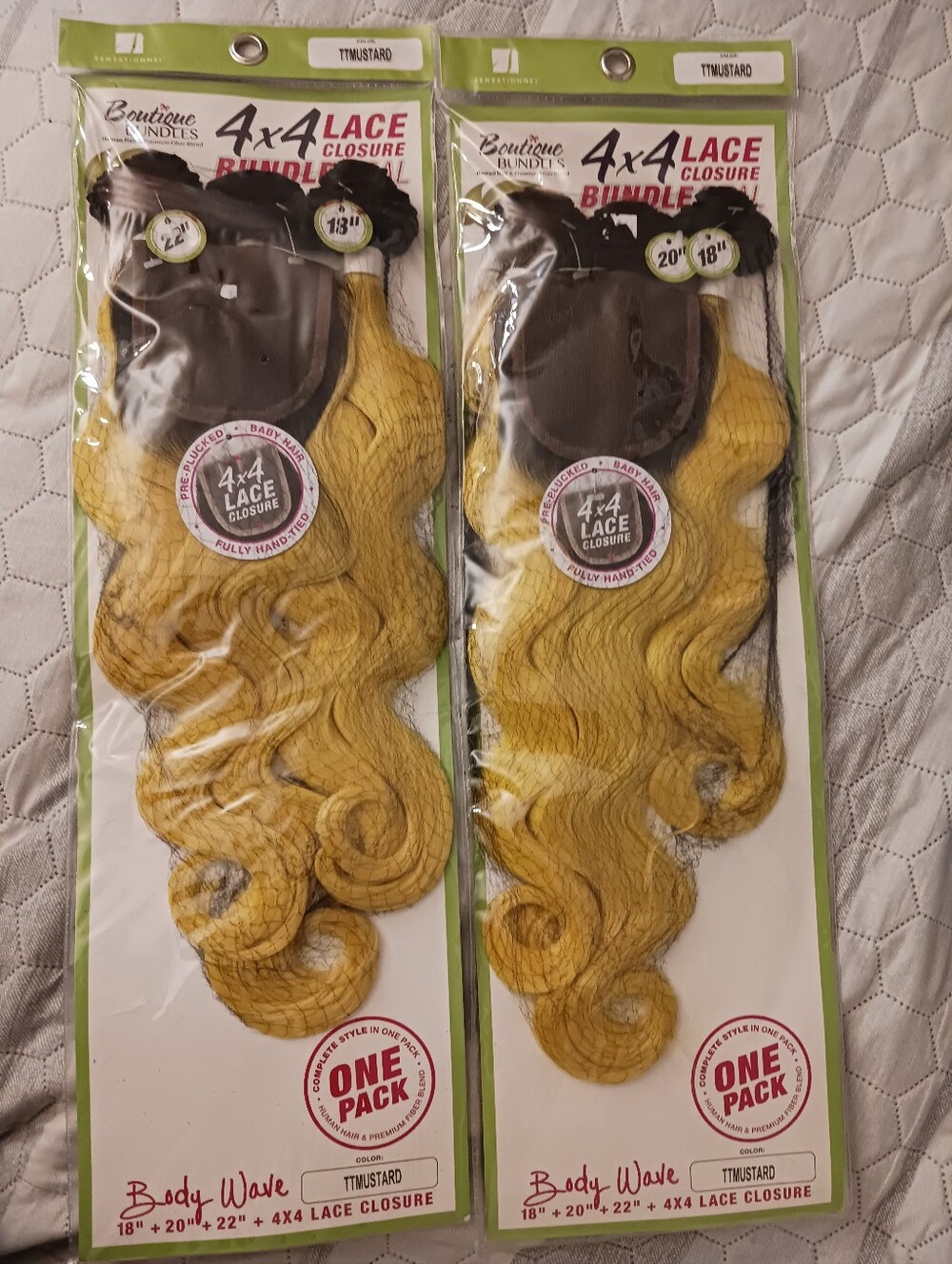 2× Sensationnel Bundles Human Hair Blend Weave Body Wave, Color: MUSTARD Ombre